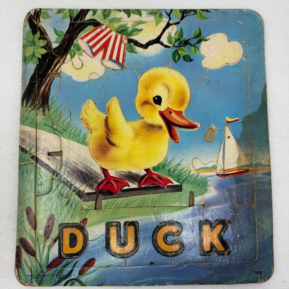 Vintage 50s Saalfield Duck Frame Puzzle Bright Graphics 7009 Akron Ohio USA MCM